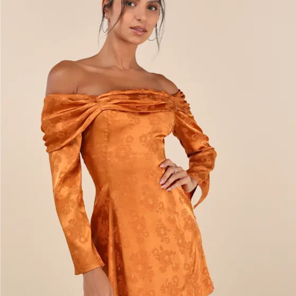 Elegant LULUS Orange/copper Off-Shoulder Dress